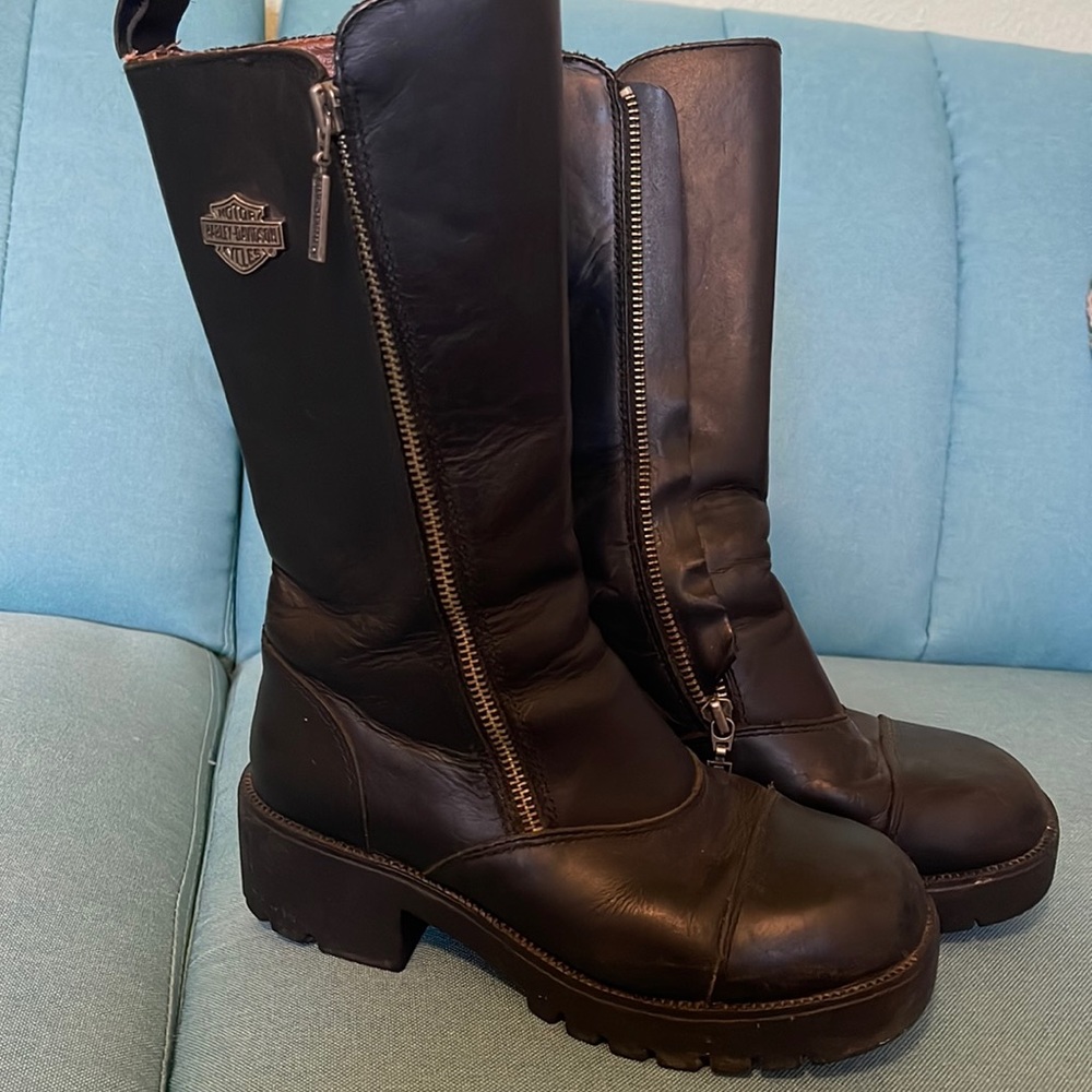 HARLEY DAVIDSON womens black zip up boots, Authentique sz, biker boots